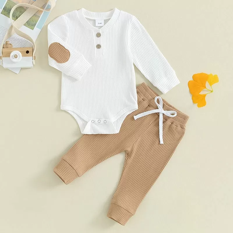 2 Pieces Set Baby Boys Solid Color Rompers And Pants Wholesale 231130324