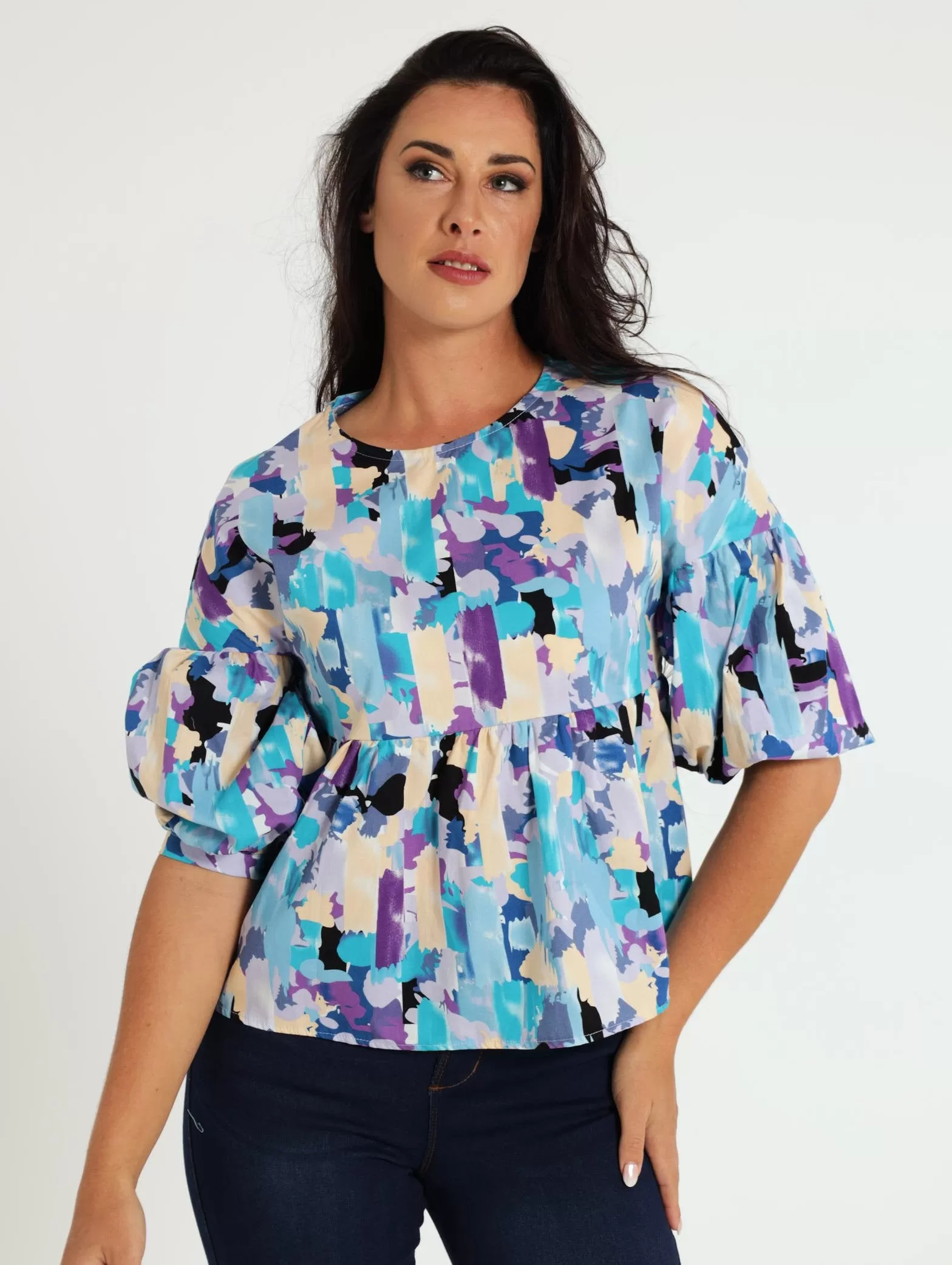 3/4 Sleeve Poplin Blouse - Amethyst