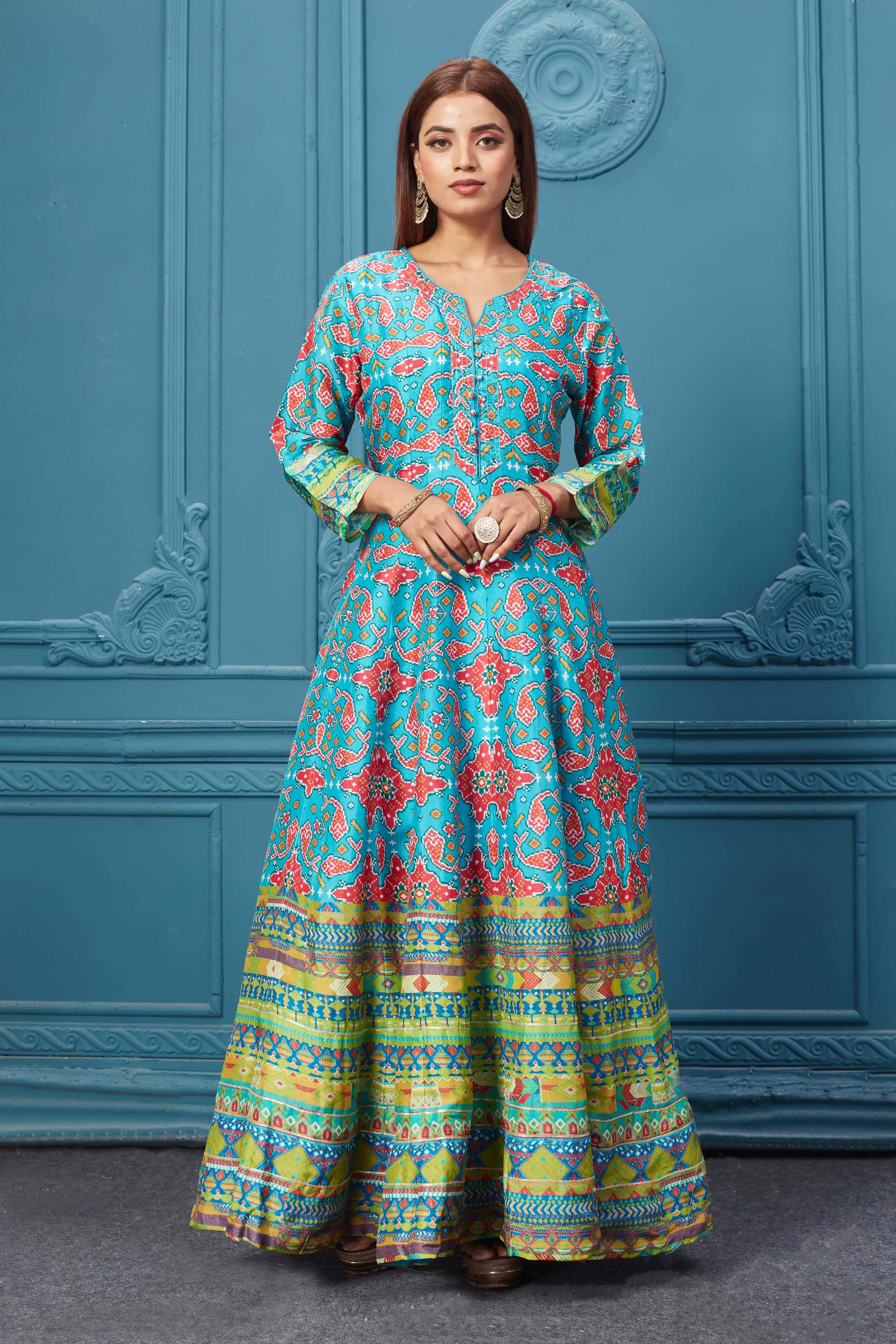 510023 Light Blue Embroidered Anarkali Set