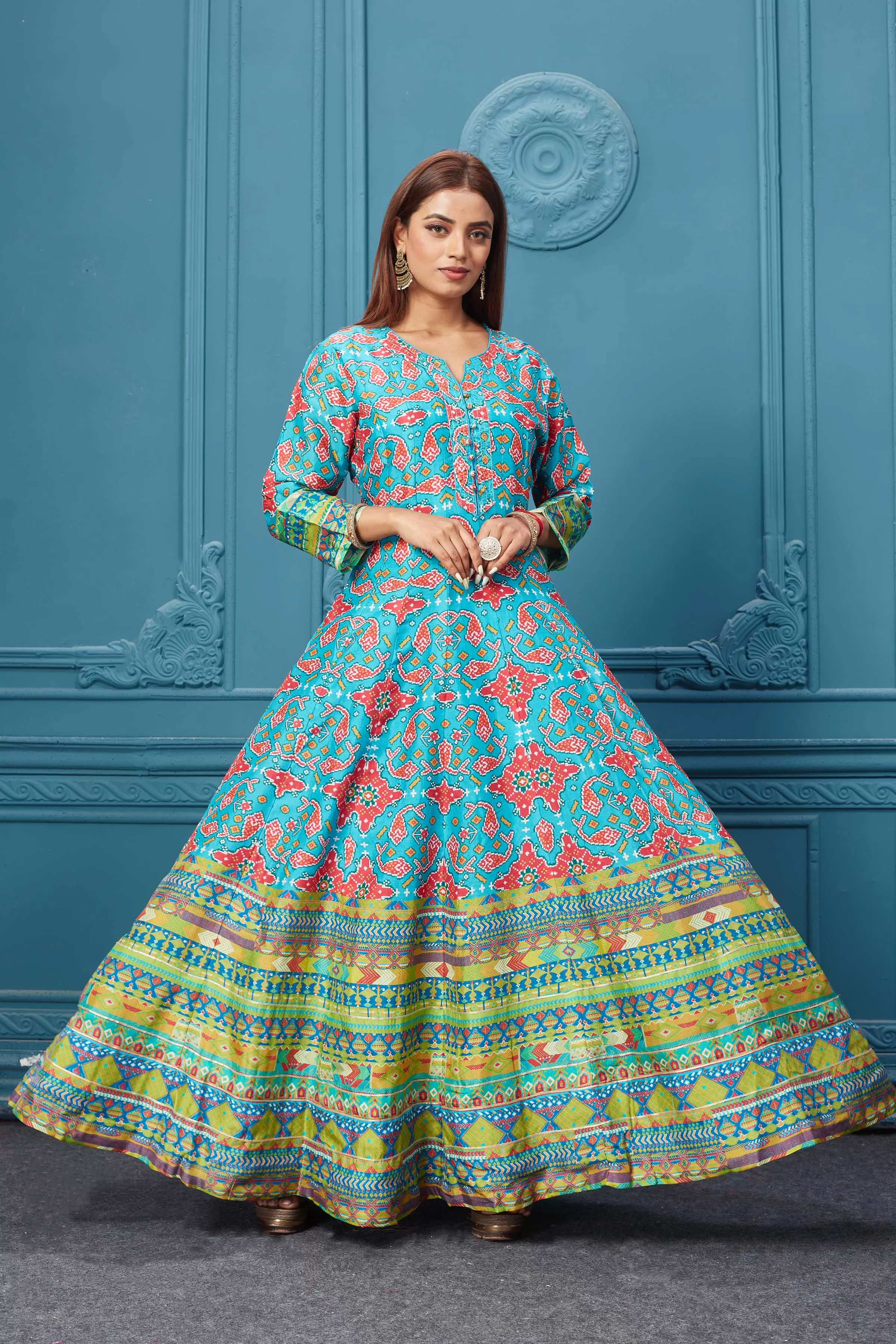 510023 Light Blue Embroidered Anarkali Set