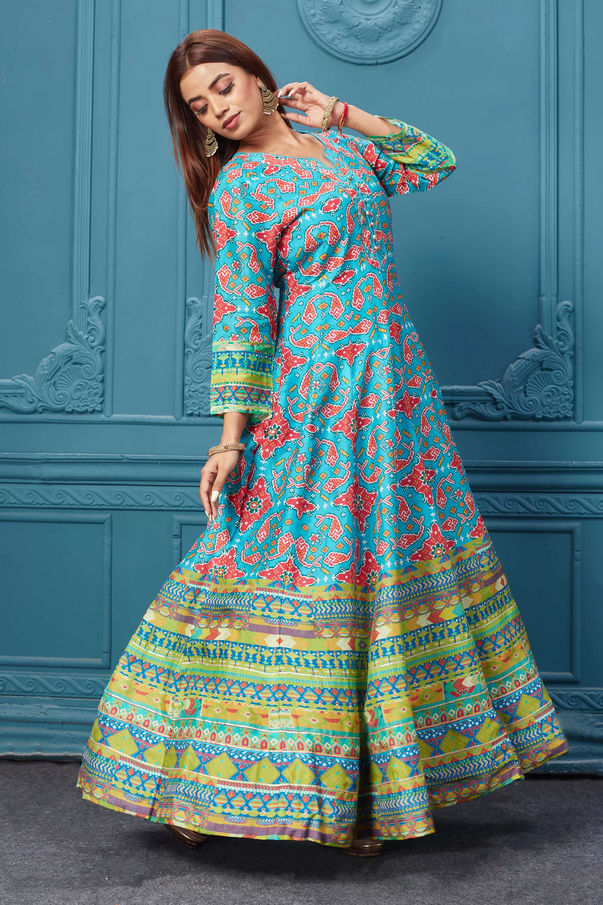 510023 Light Blue Embroidered Anarkali Set