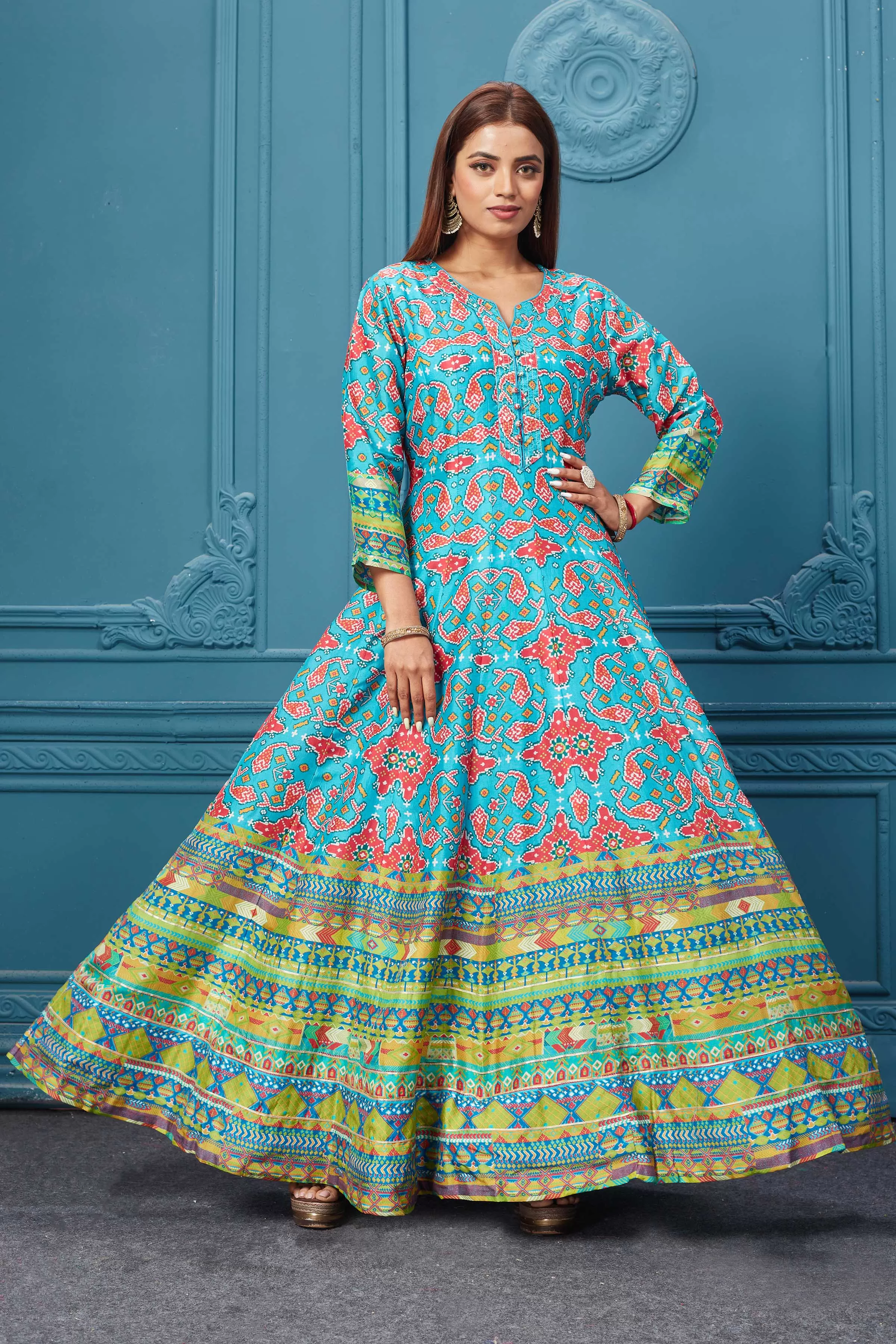 510023 Light Blue Embroidered Anarkali Set