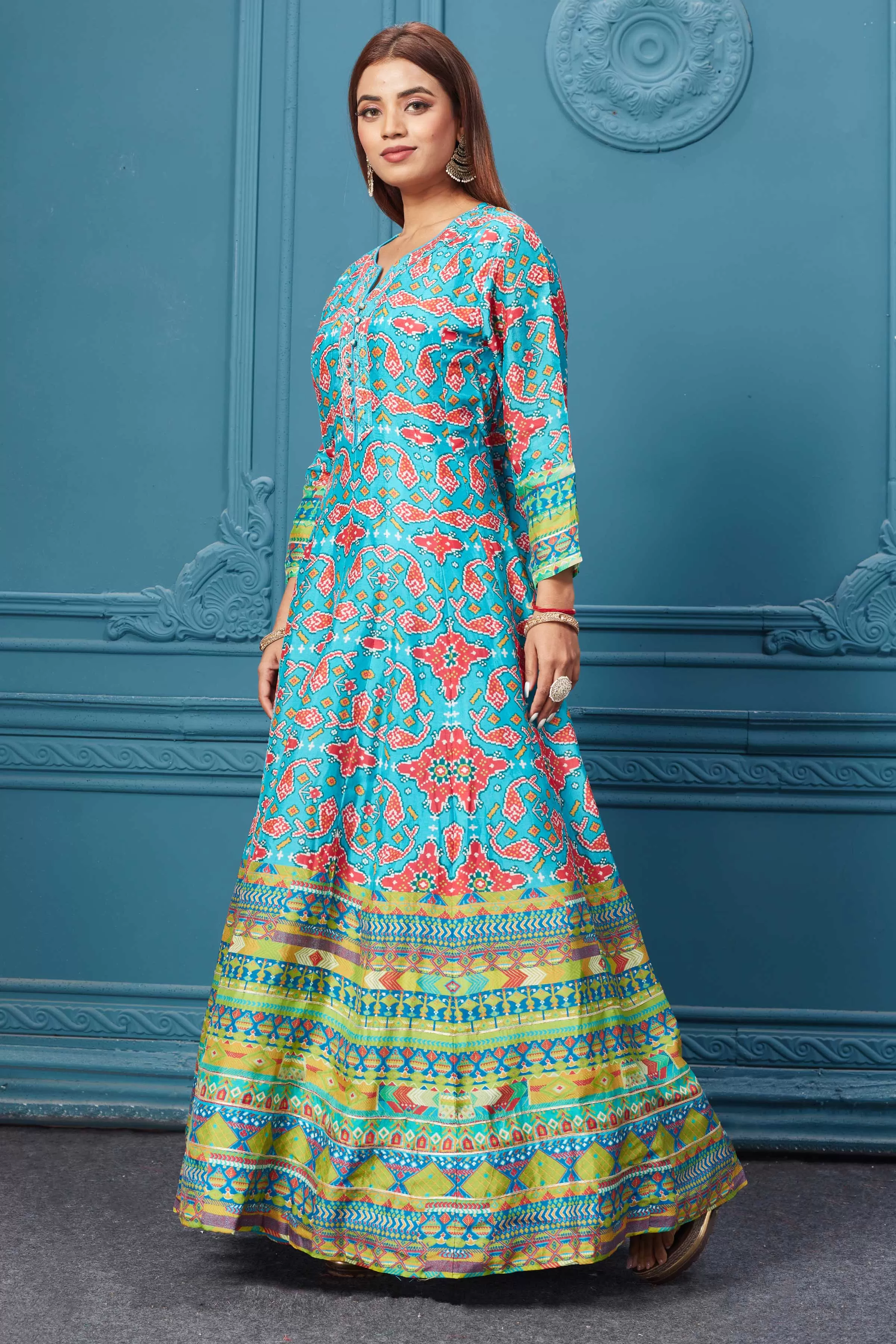 510023 Light Blue Embroidered Anarkali Set