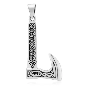 925 Sterling Silver Axe Pendant With Celtic Knot and Triquetra Inscriptions