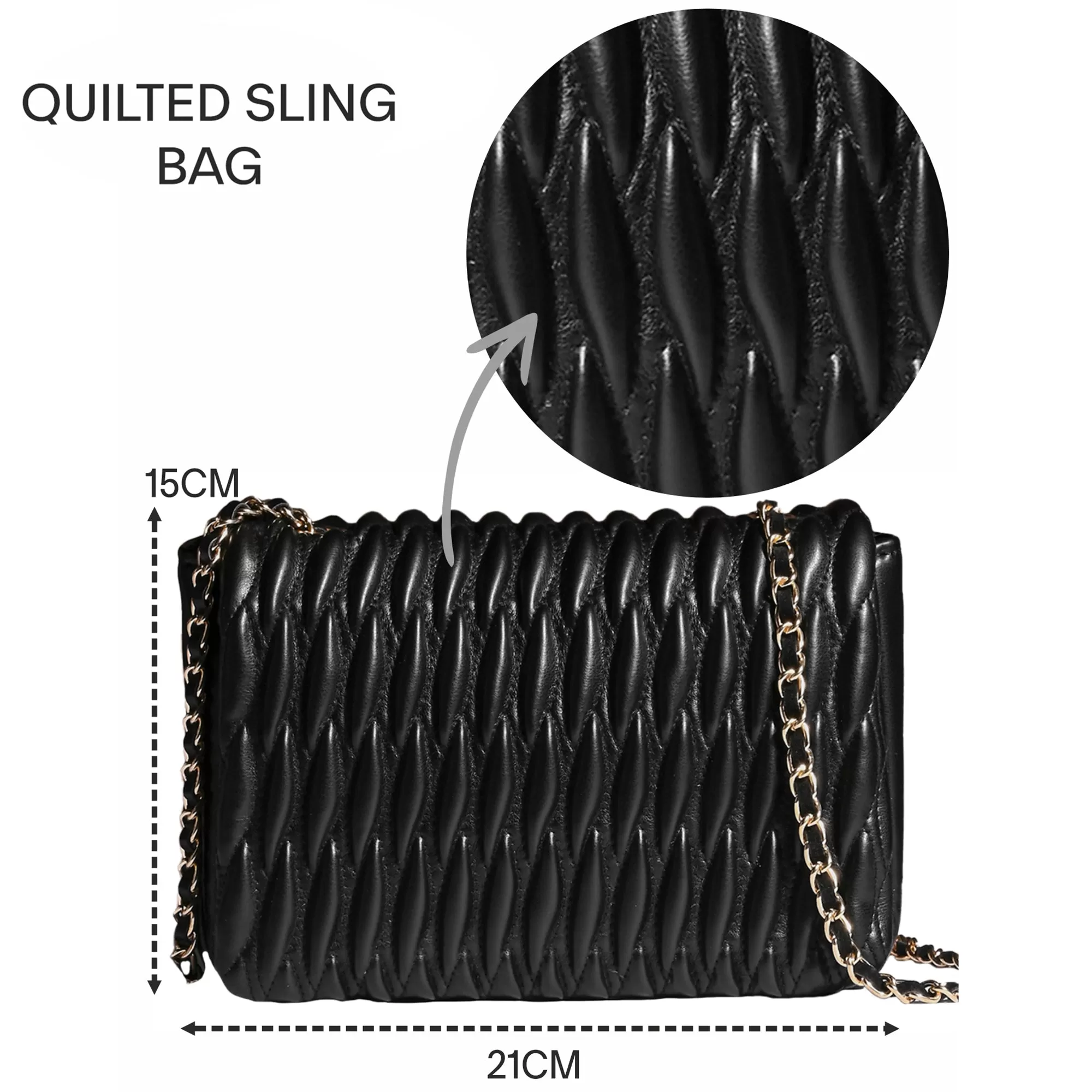 Accessorize London Women's Black Quilted Sling Bag