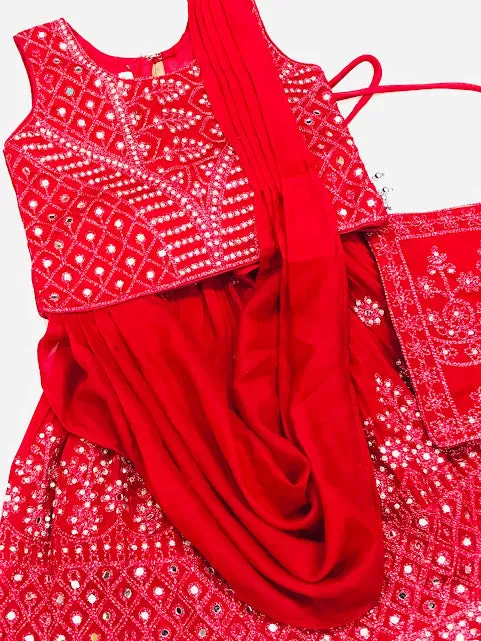 Alluring Red Color Satin Silk Embroided Work Choli For Girls