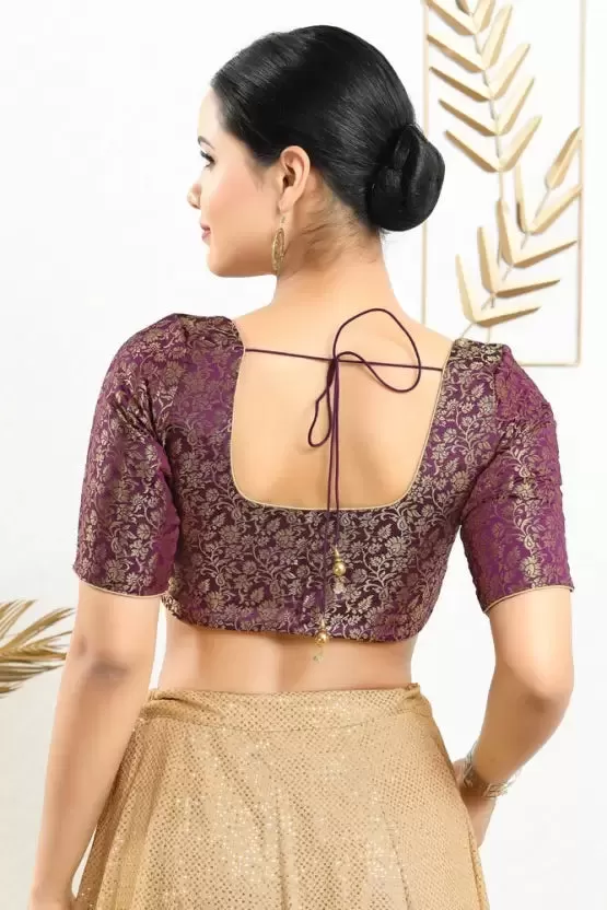 Beautiful Purple Colored Jacquard Printed Blouse For Women