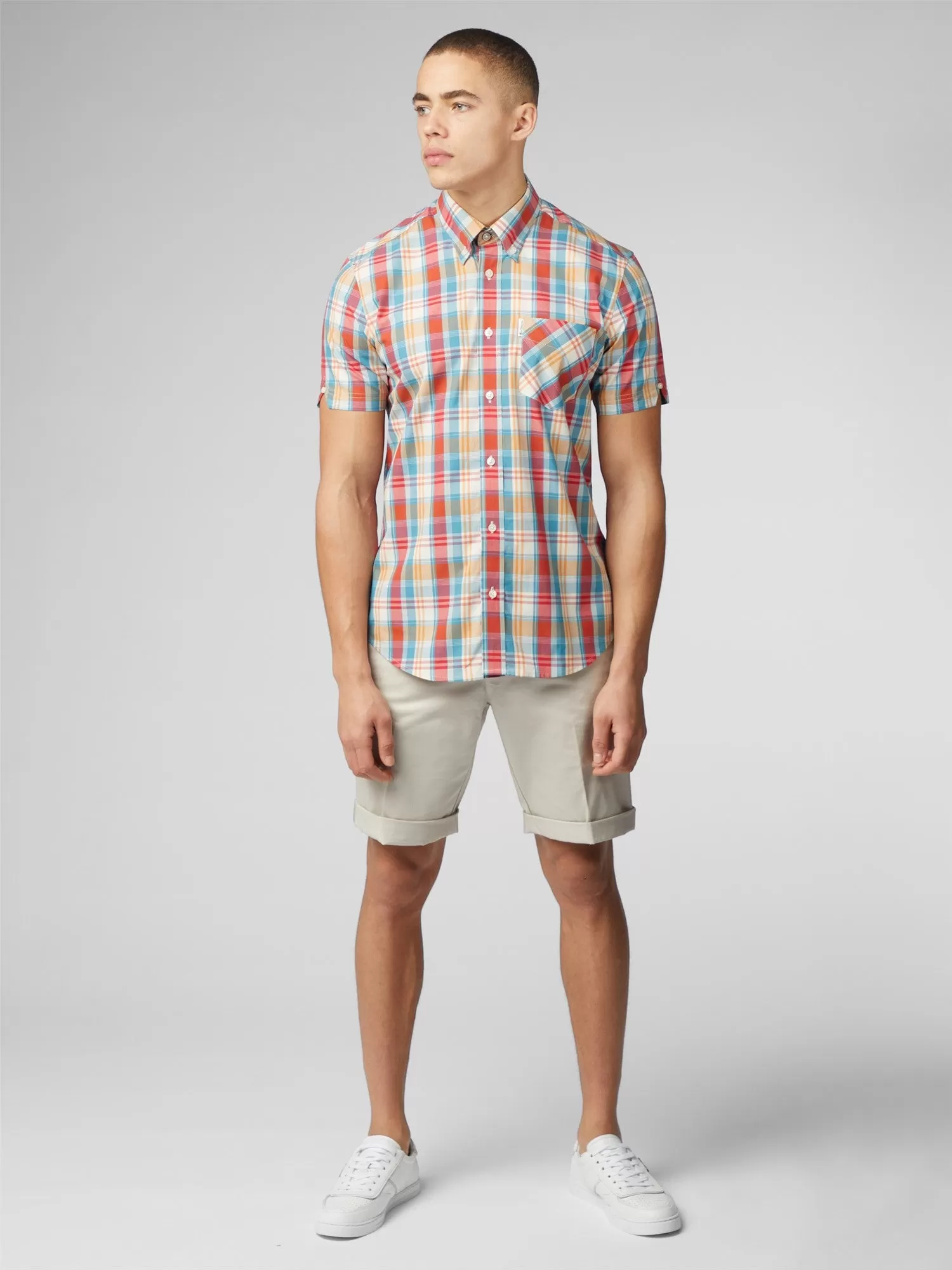 Ben Sherman Mens Gingham OverCheck Shirt Short Sleeved