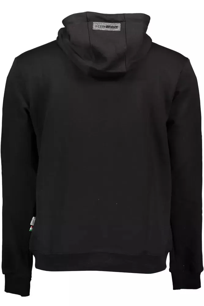 Black Cotton Men Sweater with Hood