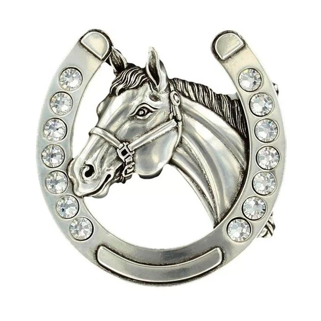 Blazin Roxx Horse Head in Horseshoe Silver Buckle