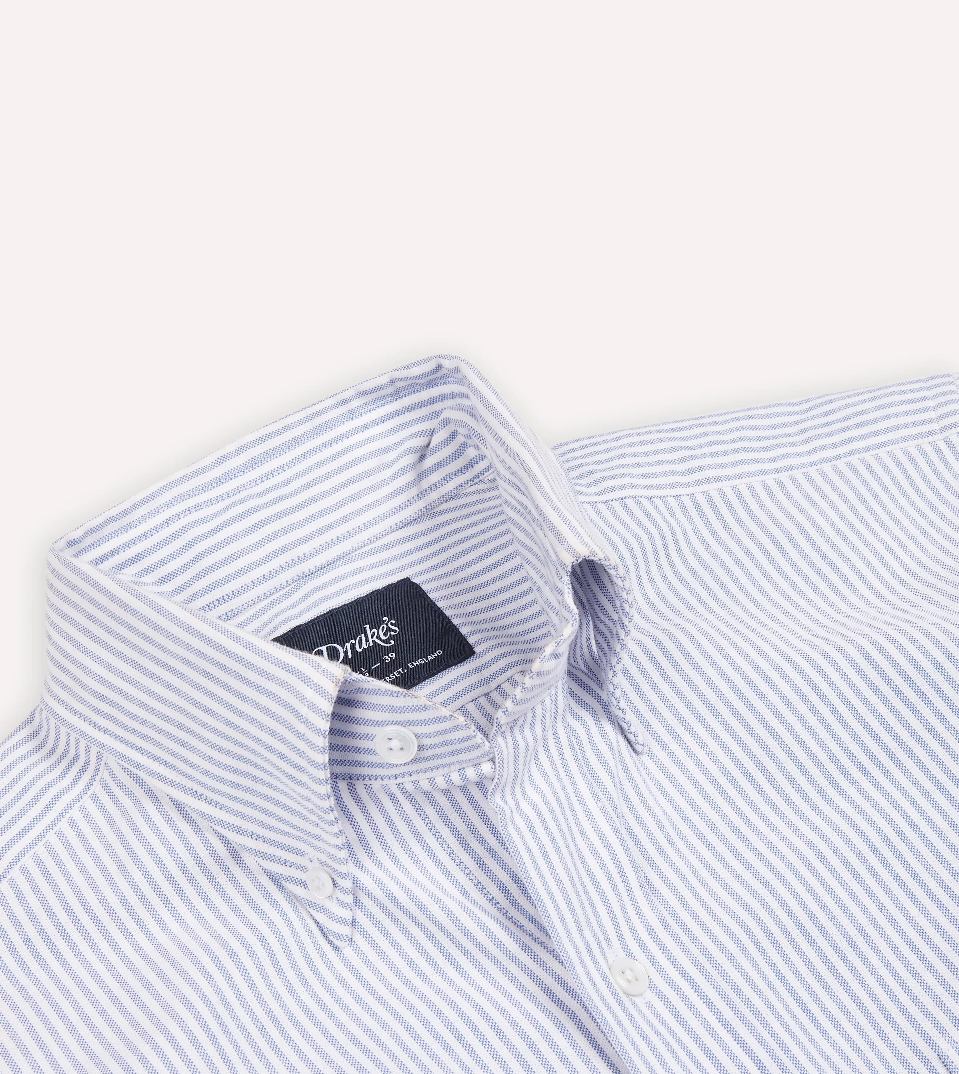 Blue Ticking Stripe Cotton Oxford Cloth Button-Down Shirt