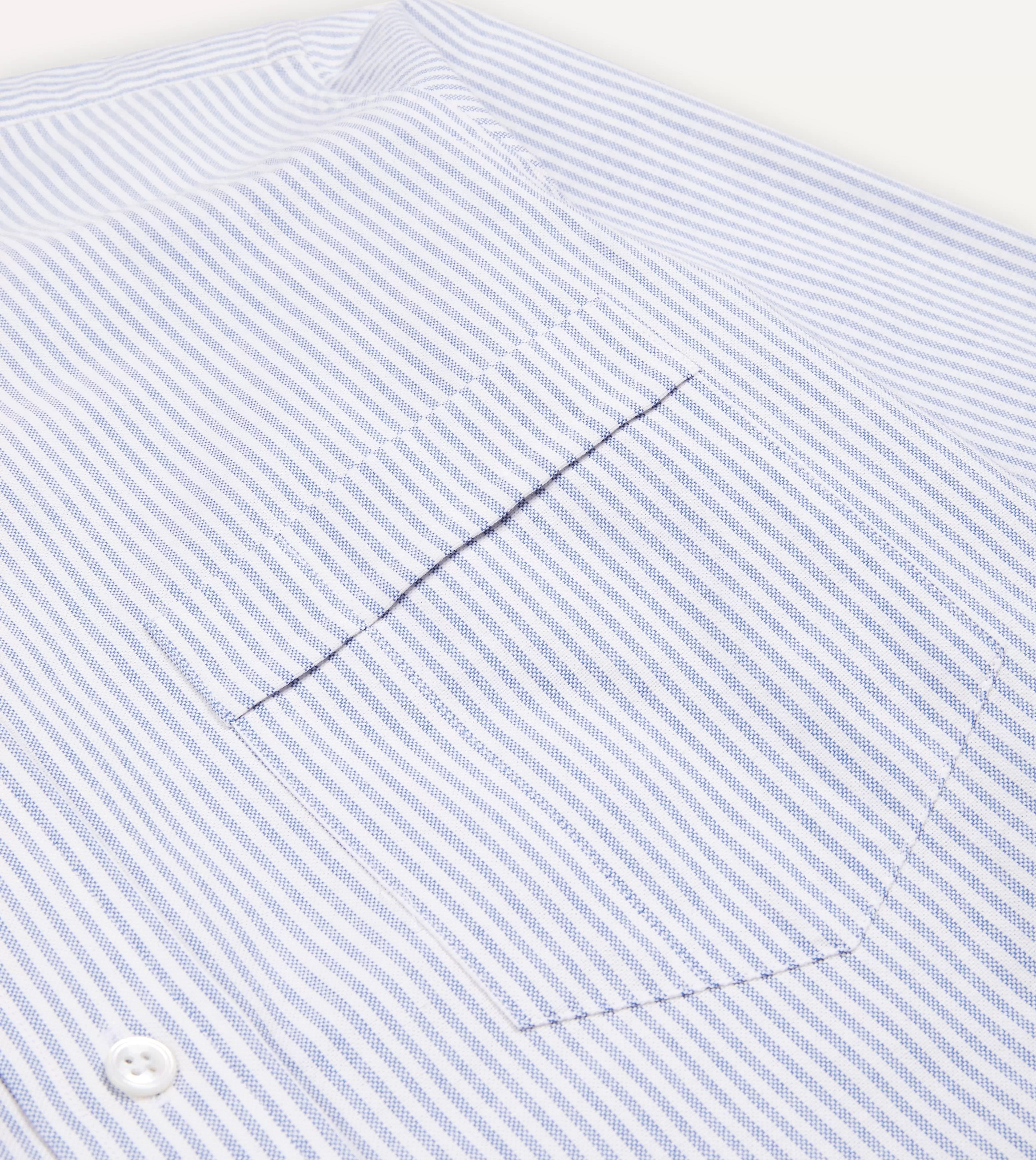 Blue Ticking Stripe Cotton Oxford Cloth Button-Down Shirt