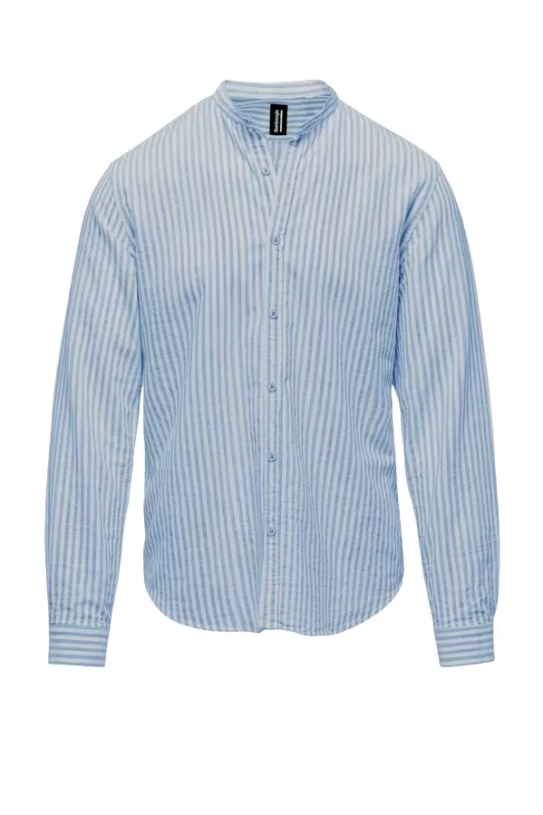 Bomboogie men's striped shirt with mandarin collar SM6401TLSR4 23 light blue