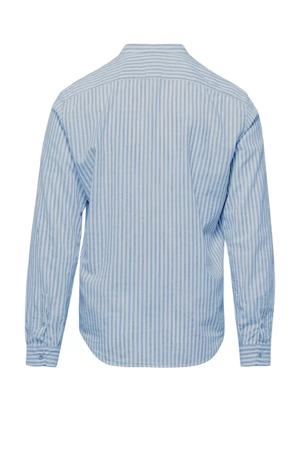 Bomboogie men's striped shirt with mandarin collar SM6401TLSR4 23 light blue