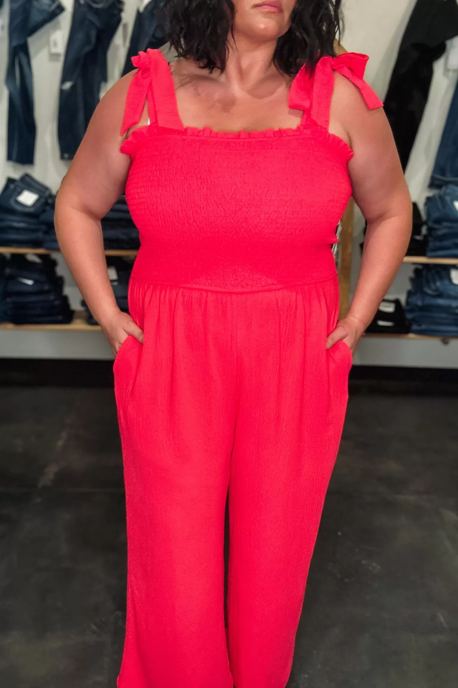 Bright Coral Jumpsuit- Curvy