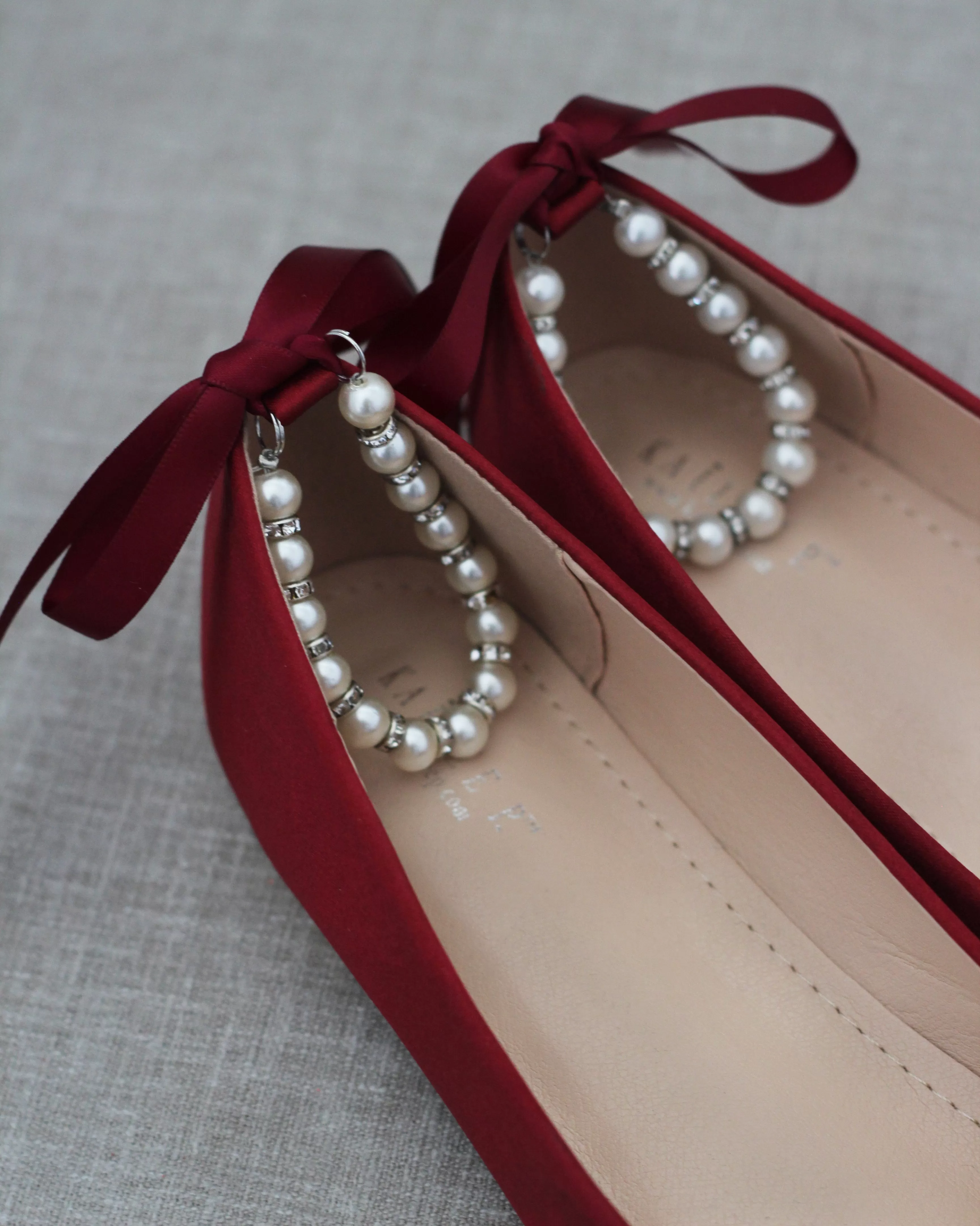 Burgundy Round Toe Evening Flat with Pearl Strap