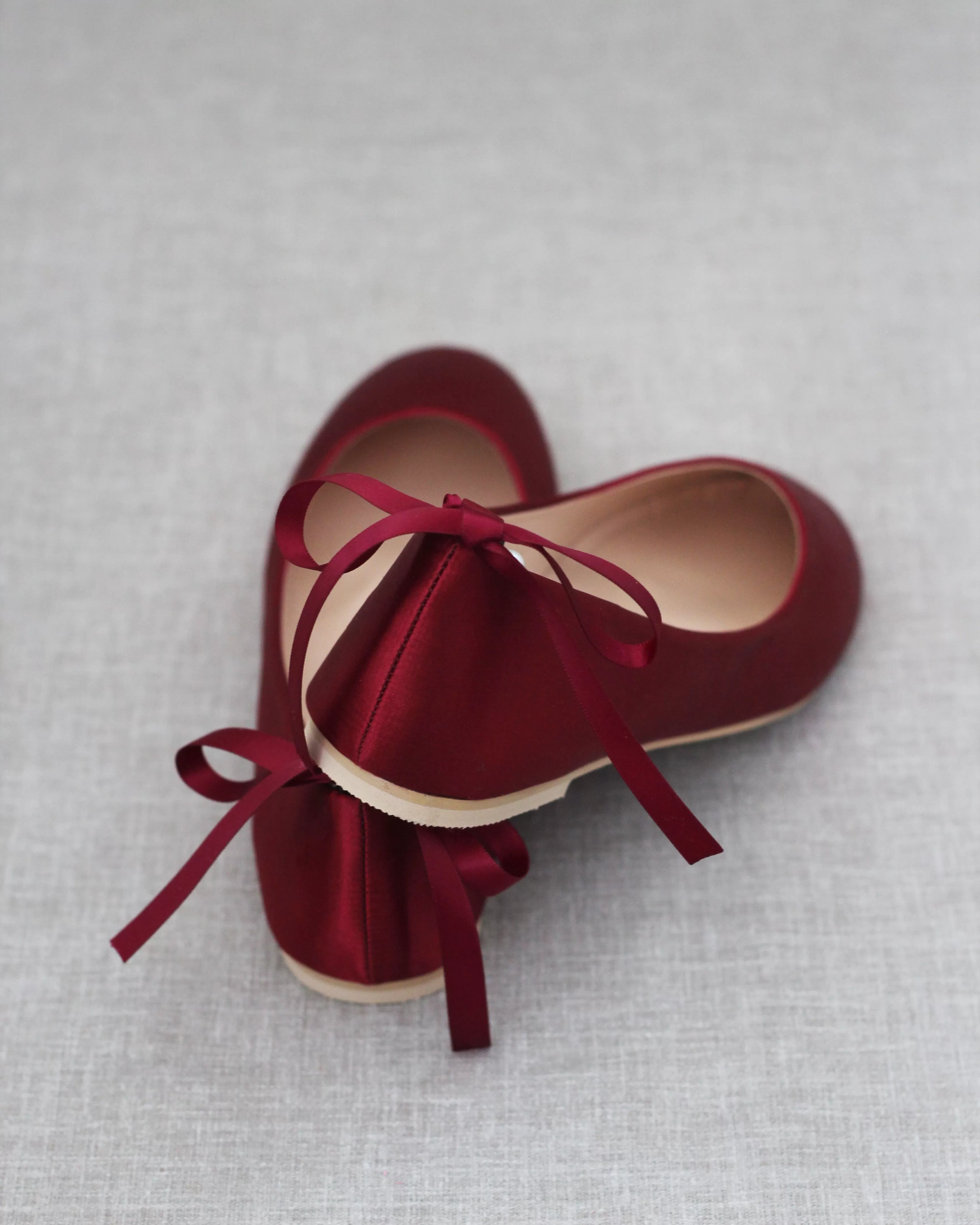 Burgundy Round Toe Evening Flat with Pearl Strap