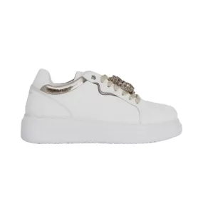 CafèNoir women's sneakers shoe with laminated inserts and jewel C1DE1013 W083 white-peach