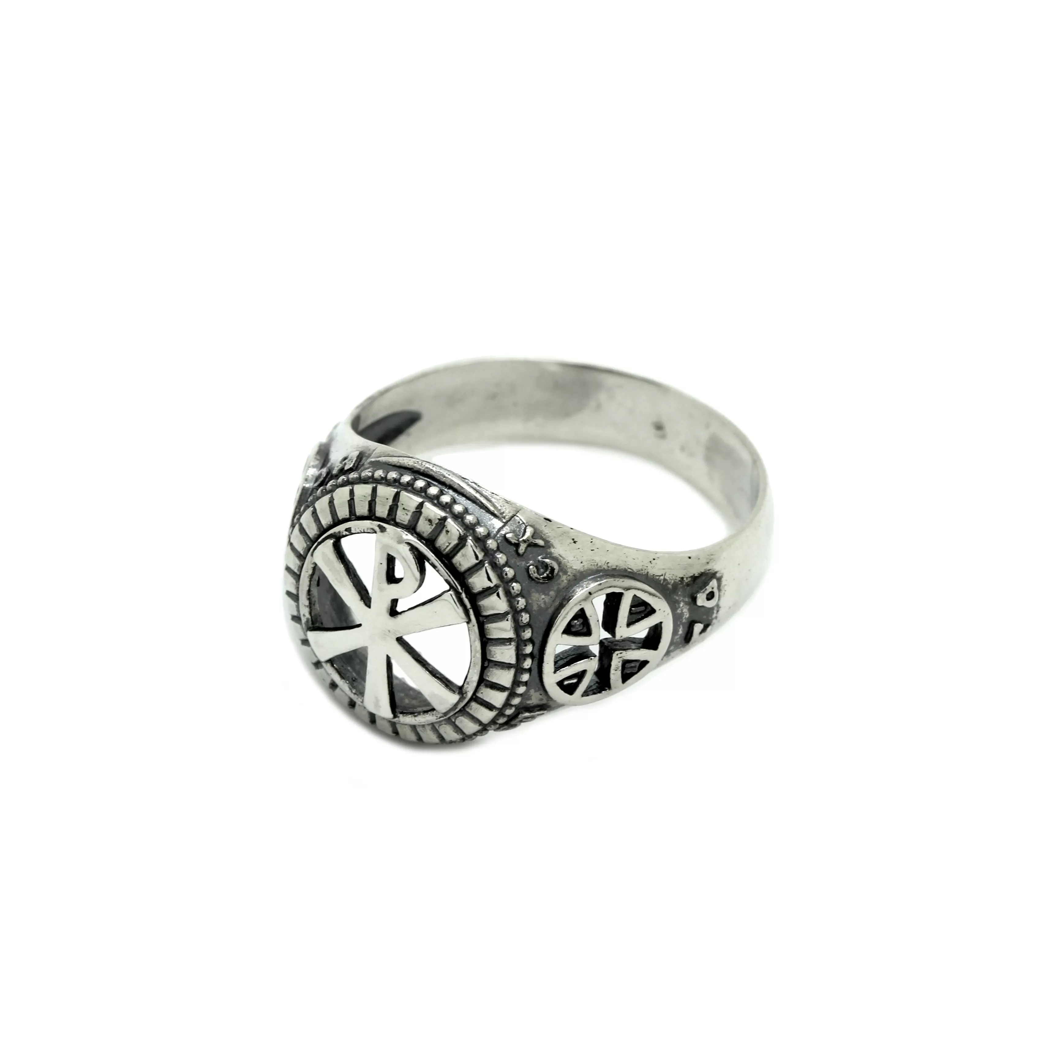 Chi Rho Symbol Jesus Christ Men Ring Sterling Silver 925