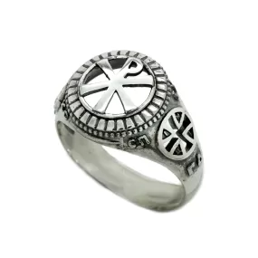 Chi Rho Symbol Jesus Christ Men Ring Sterling Silver 925