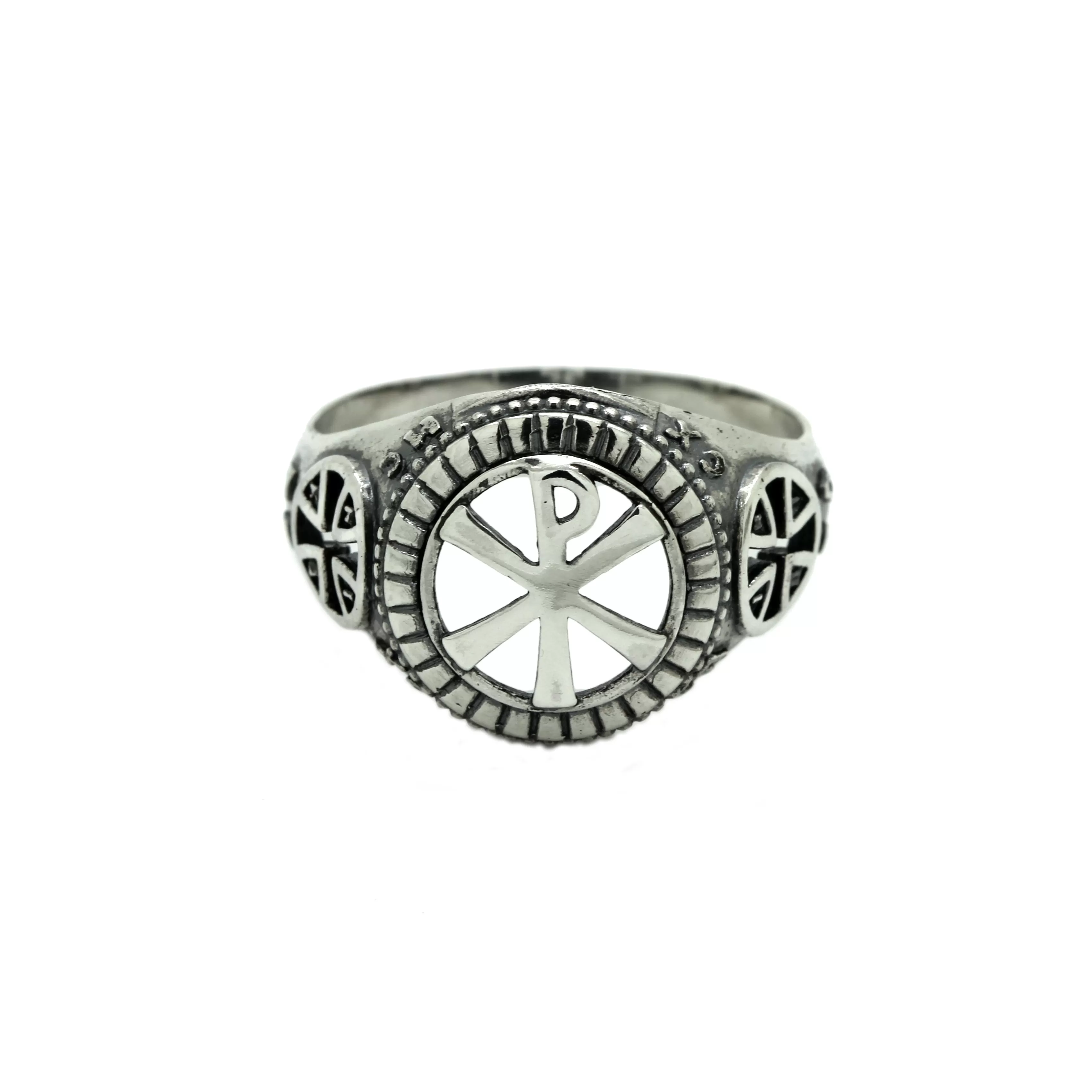 Chi Rho Symbol Jesus Christ Men Ring Sterling Silver 925