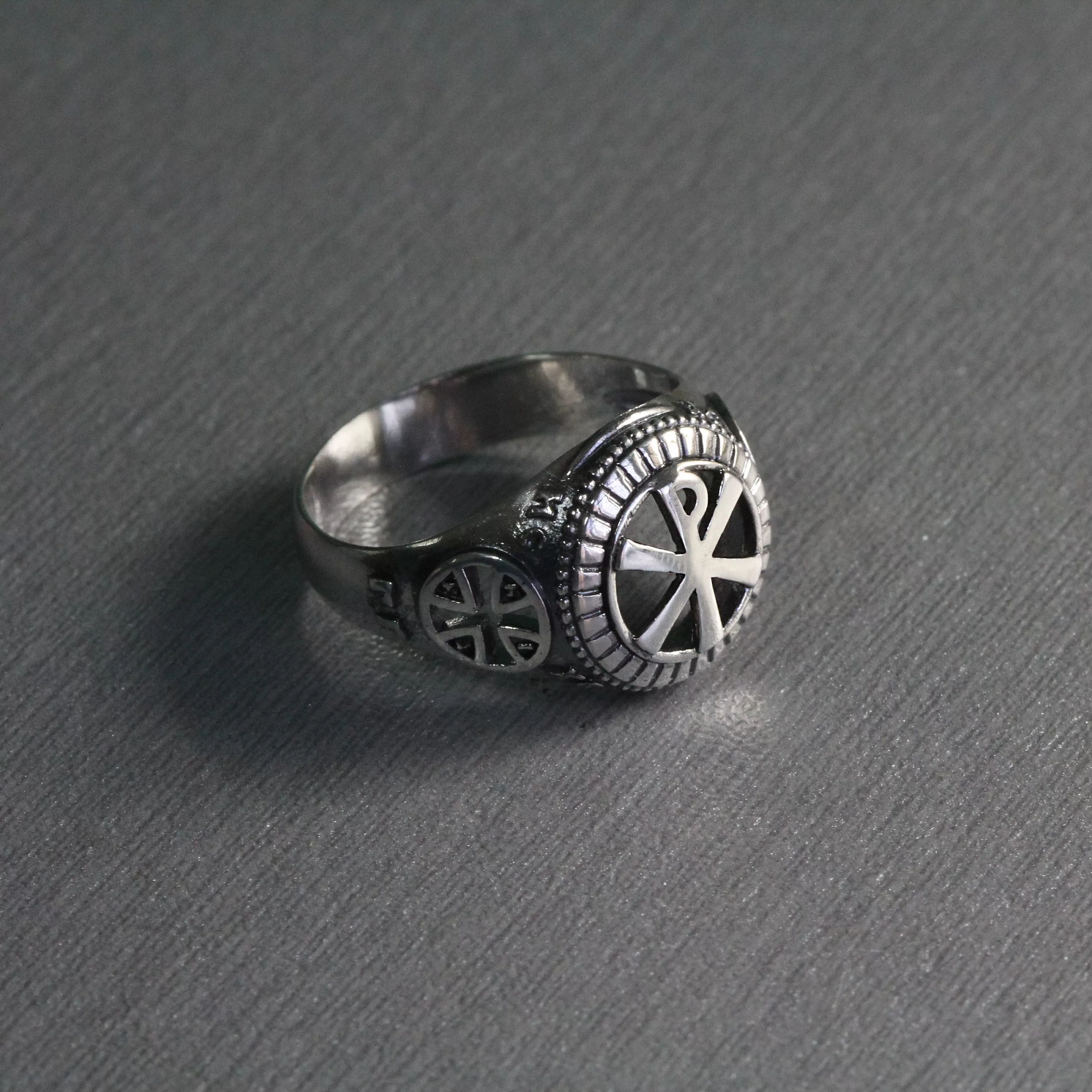 Chi Rho Symbol Jesus Christ Men Ring Sterling Silver 925