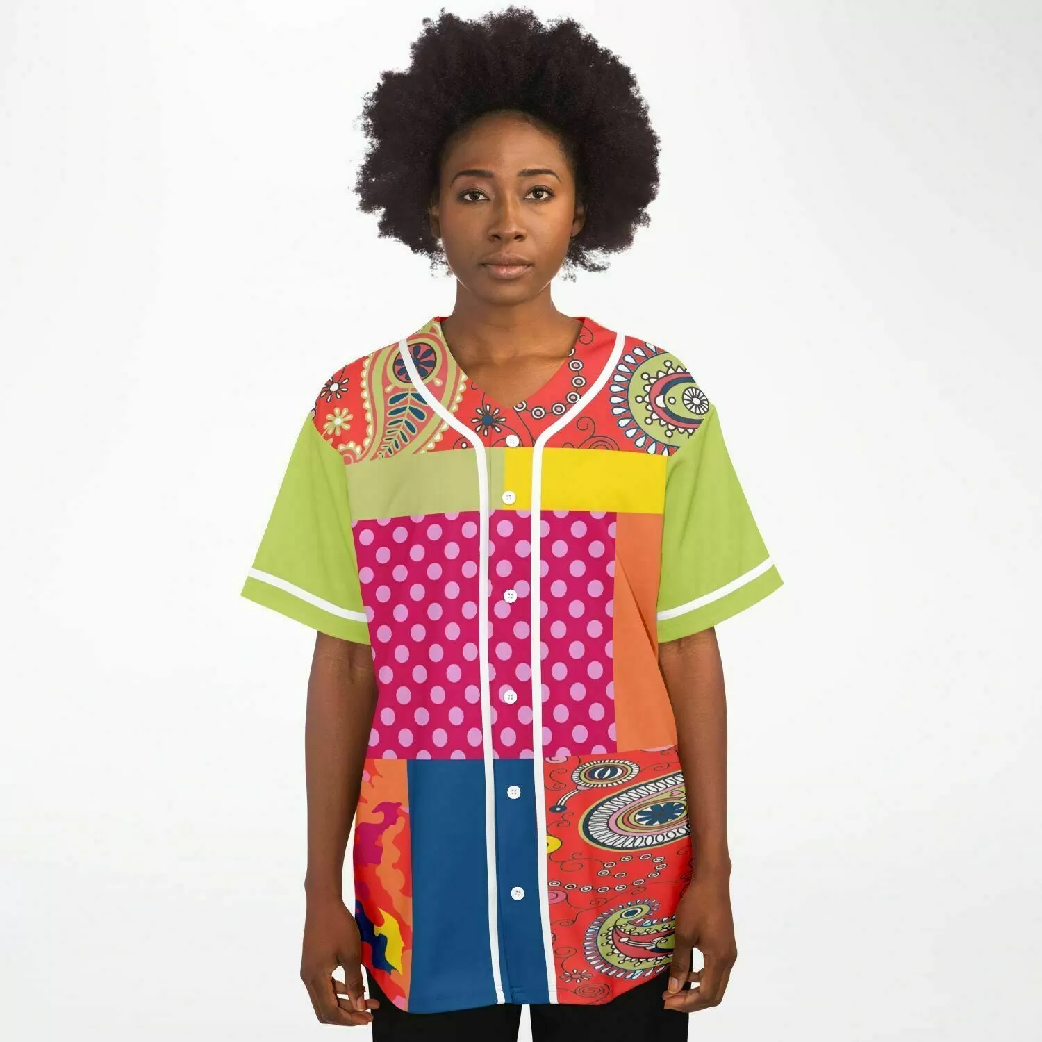 Chili Pepper Patchwork Button Front Jersey