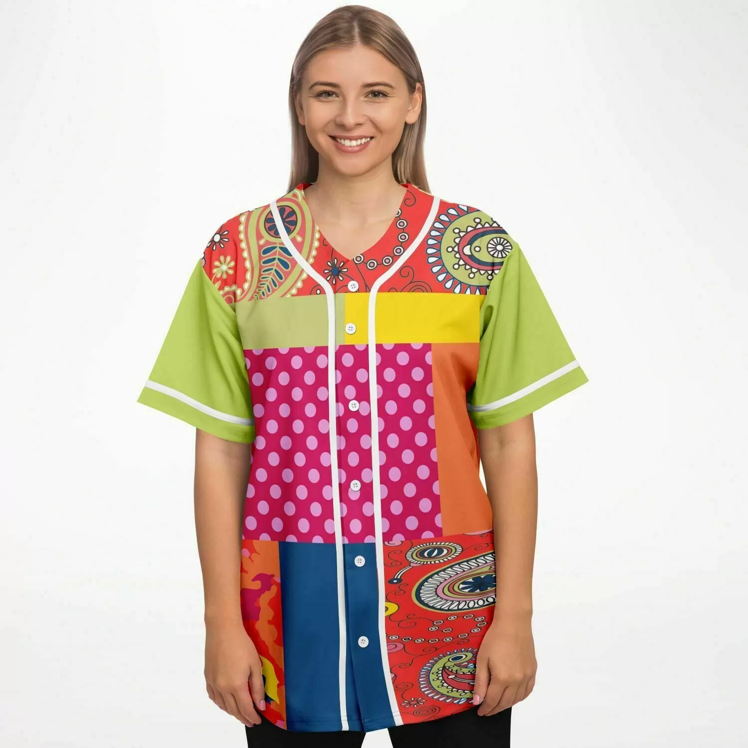 Chili Pepper Patchwork Button Front Jersey