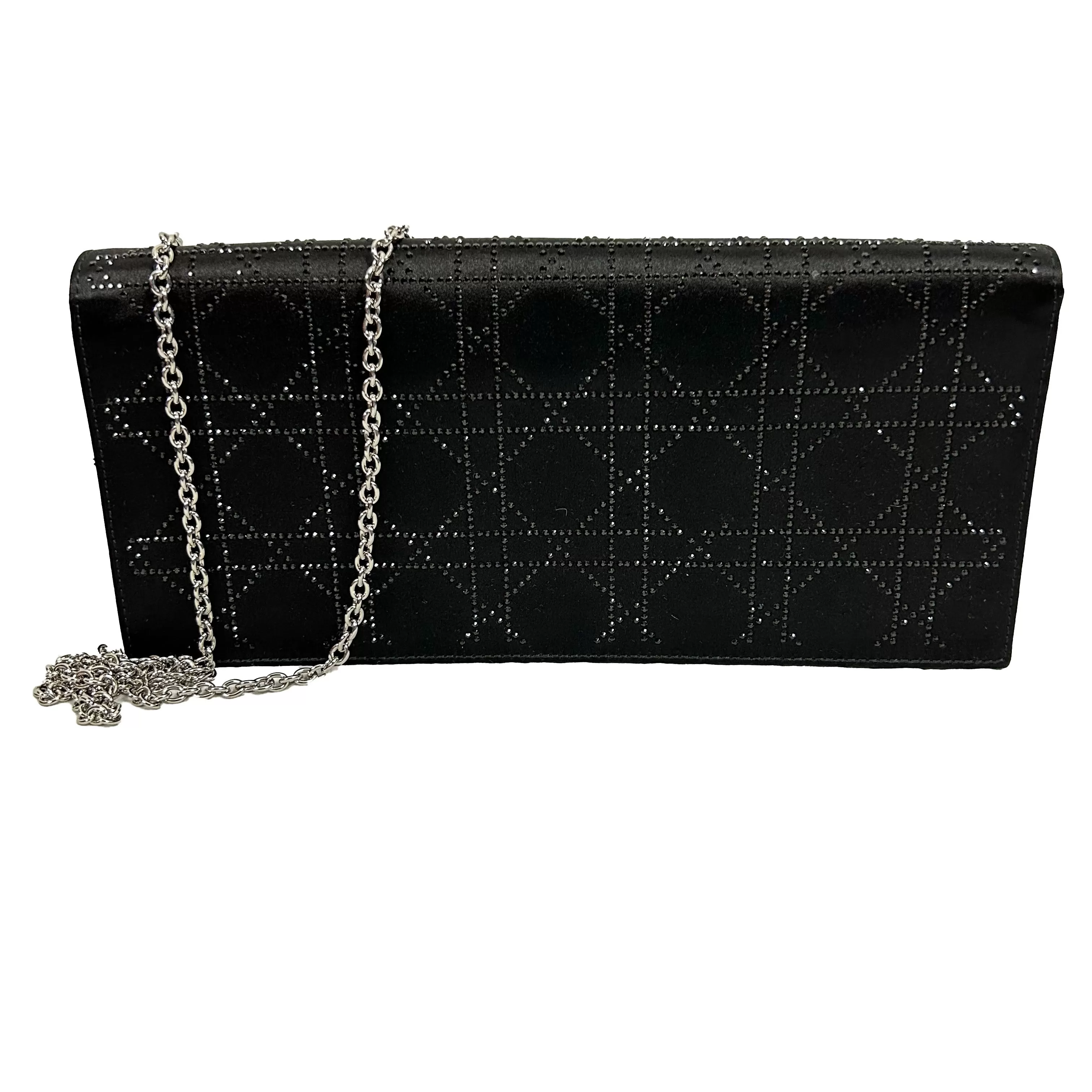 Christian Dior Black Silk Crystal Cannage Evening Bag