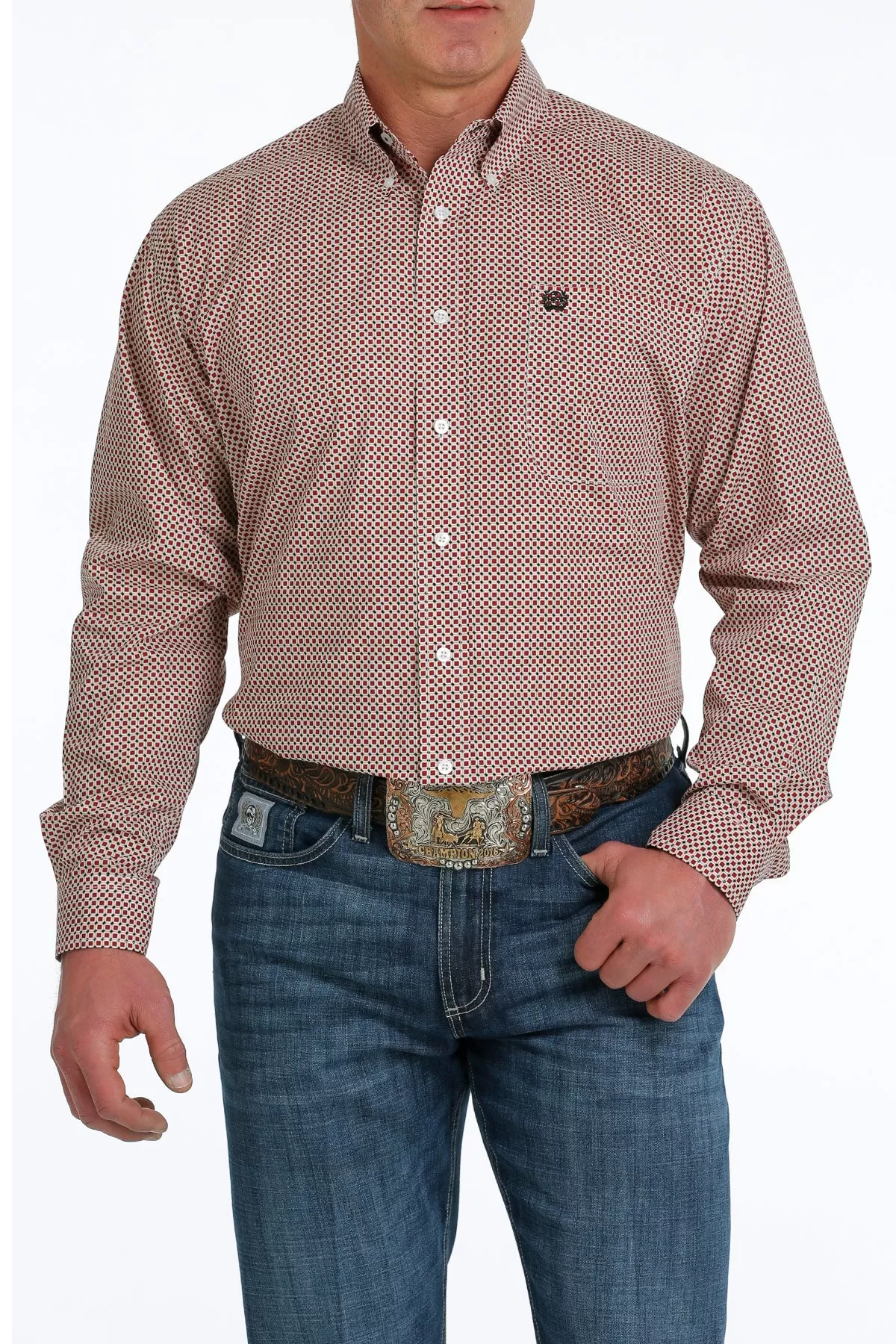 'Cinch' Men's Geo Print Classic Fit Button Down - Burgundy