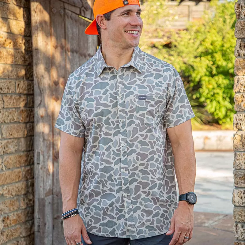 Classic Deer Camo Short Sleeve Performance Woven Button Down Shirt