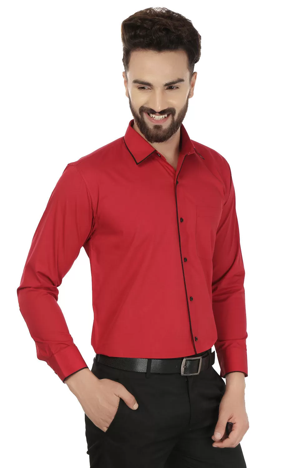 Cotton Button Down Dress Shirt Men's Long Sleeve (Red)