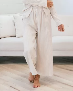 Cream Cable Knit Wide Leg Pants