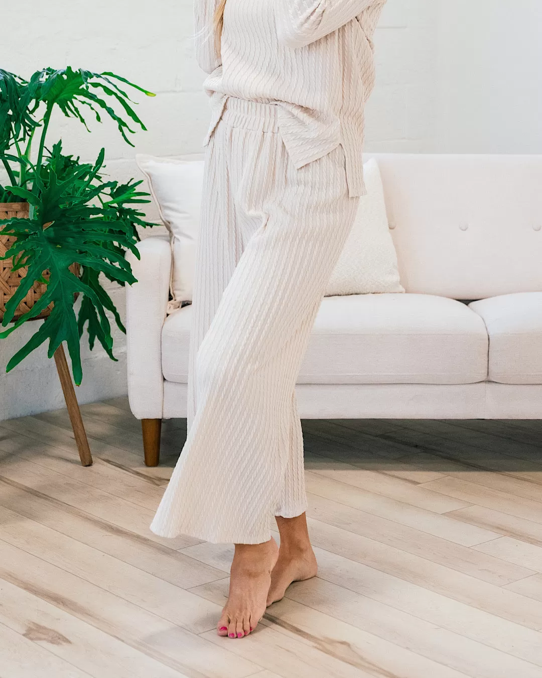 Cream Cable Knit Wide Leg Pants