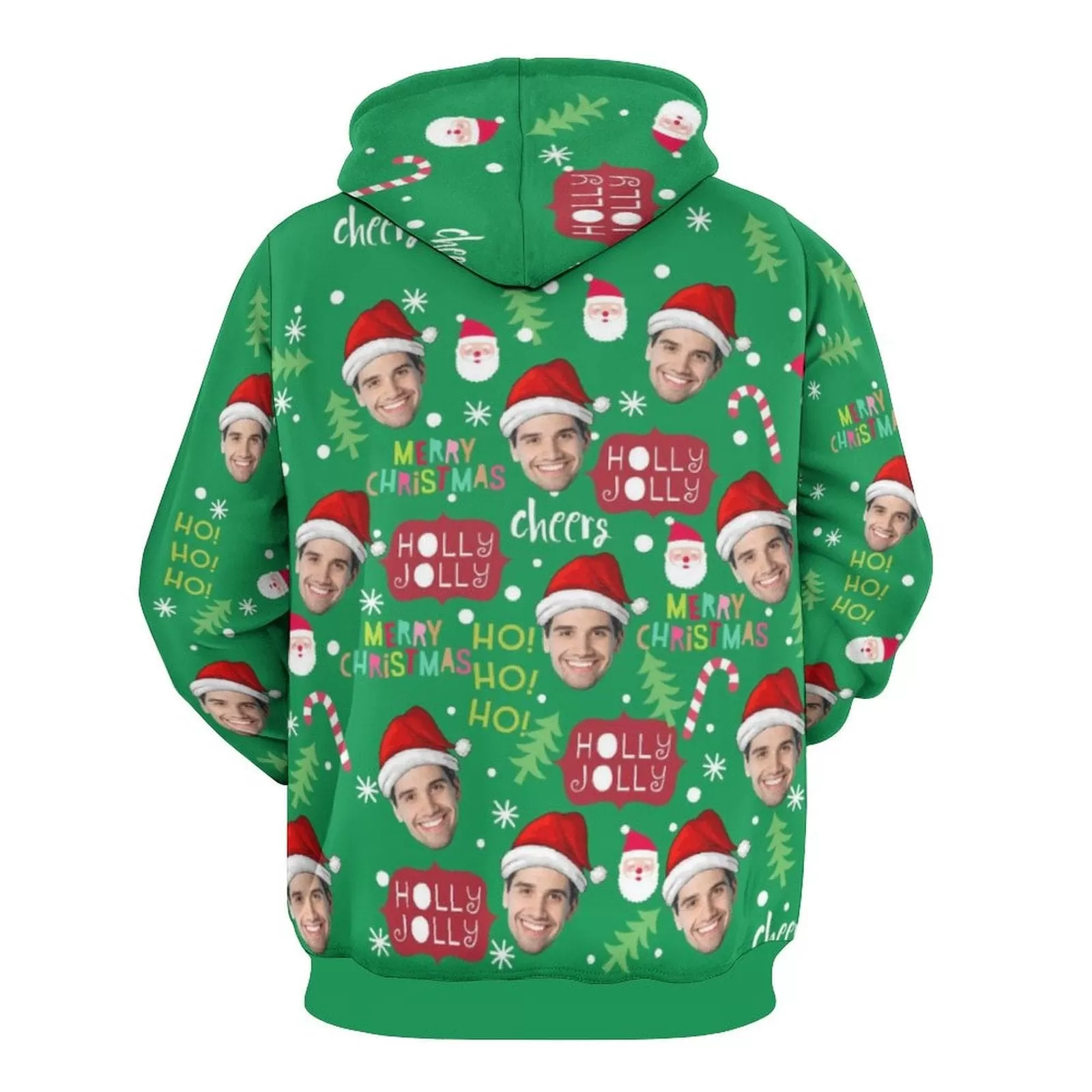 Custom Face Merry Christmas Green Hoodie Ho Ho Ho Unisex Personalized Loose Hoodie Top Outfits