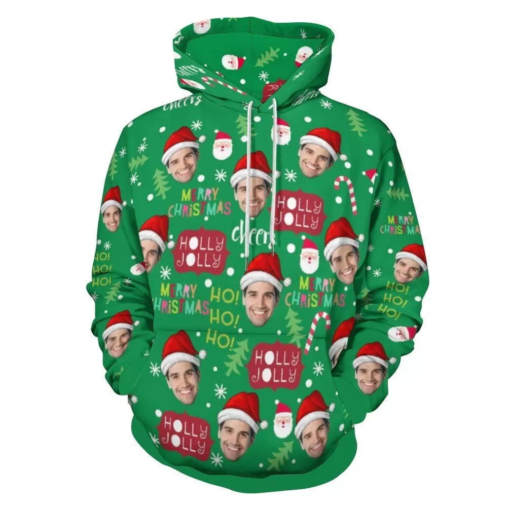 Custom Face Merry Christmas Green Hoodie Ho Ho Ho Unisex Personalized Loose Hoodie Top Outfits