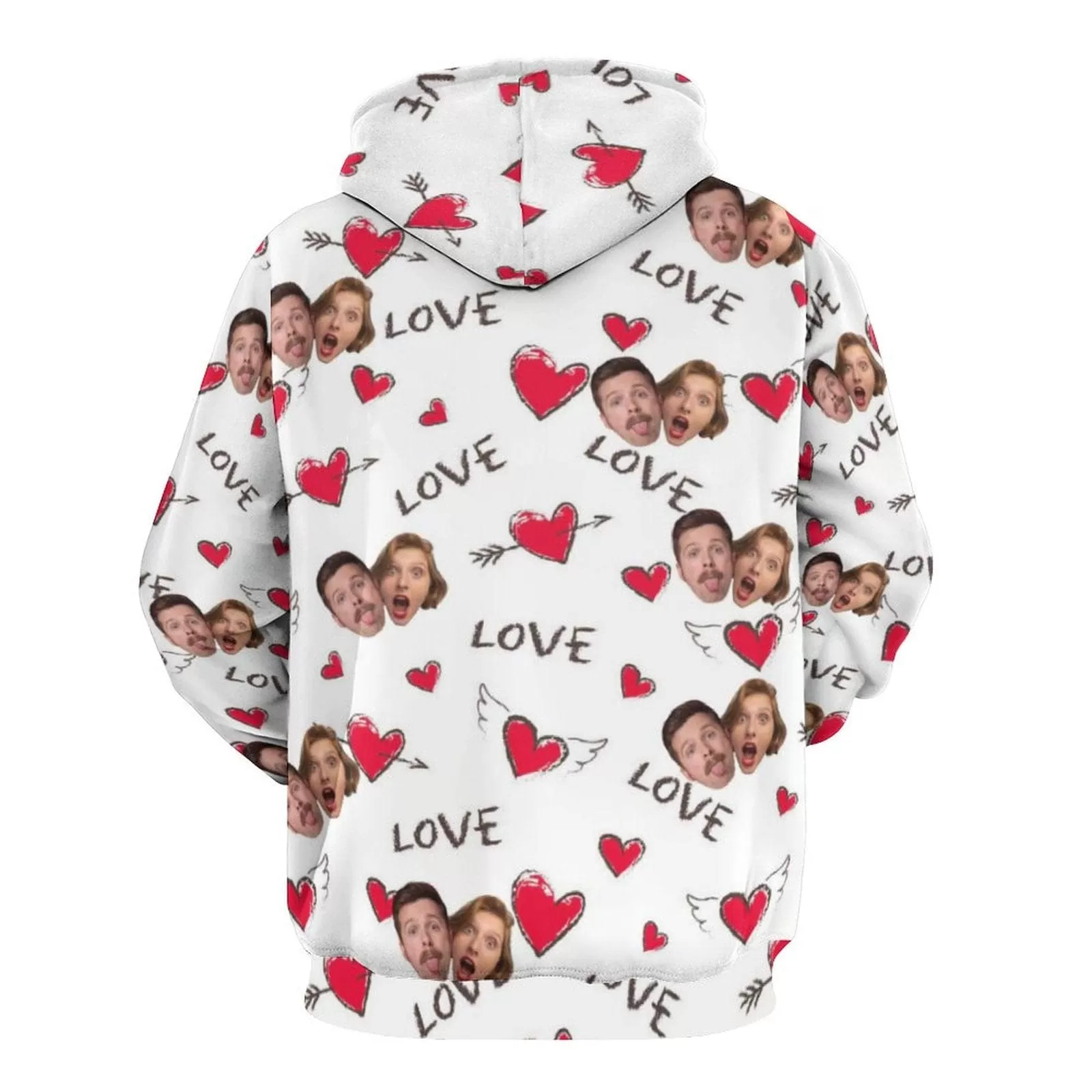 Custom Face Red Heart Love Hoodie Designs Personalized Couple Face Unisex Loose Hoodie with Pictures Custom Hooded Pullover Top Plus Size for Him Her