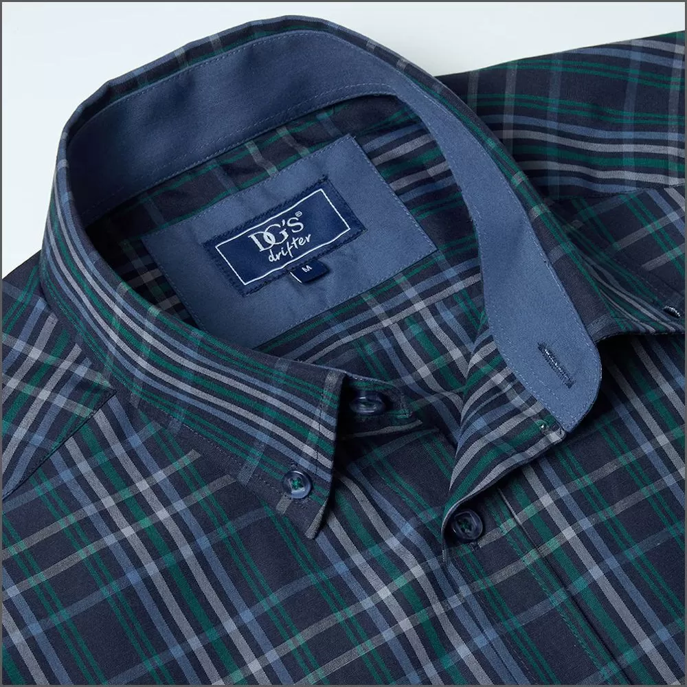 Drifter Ivano Green, Navy & Blue Check Shirt<>