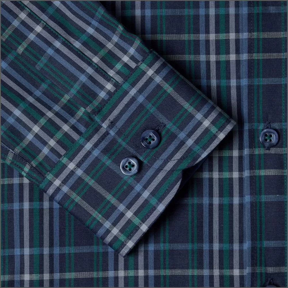 Drifter Ivano Green, Navy & Blue Check Shirt<>