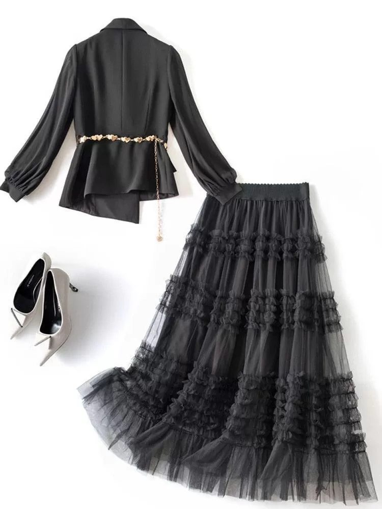 Elegant Outfit Set - Top and Mesh Skirt