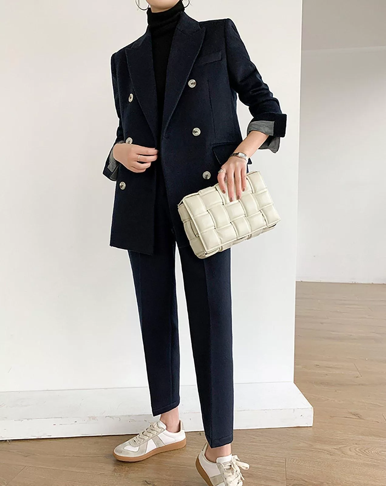 Estelle Wool Blend Double Breasted Blazer & Cropped Pants Set