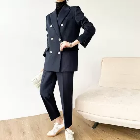 Estelle Wool Blend Double Breasted Blazer & Cropped Pants Set