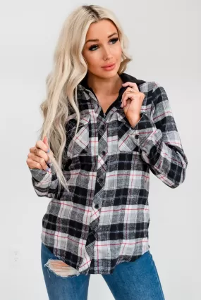 Flannel Hoodie: Ivory/Red Plaid