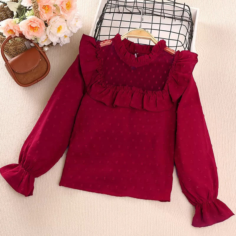 Girls' Mesh Lace Patchwork Top Skirt Two-piece Set