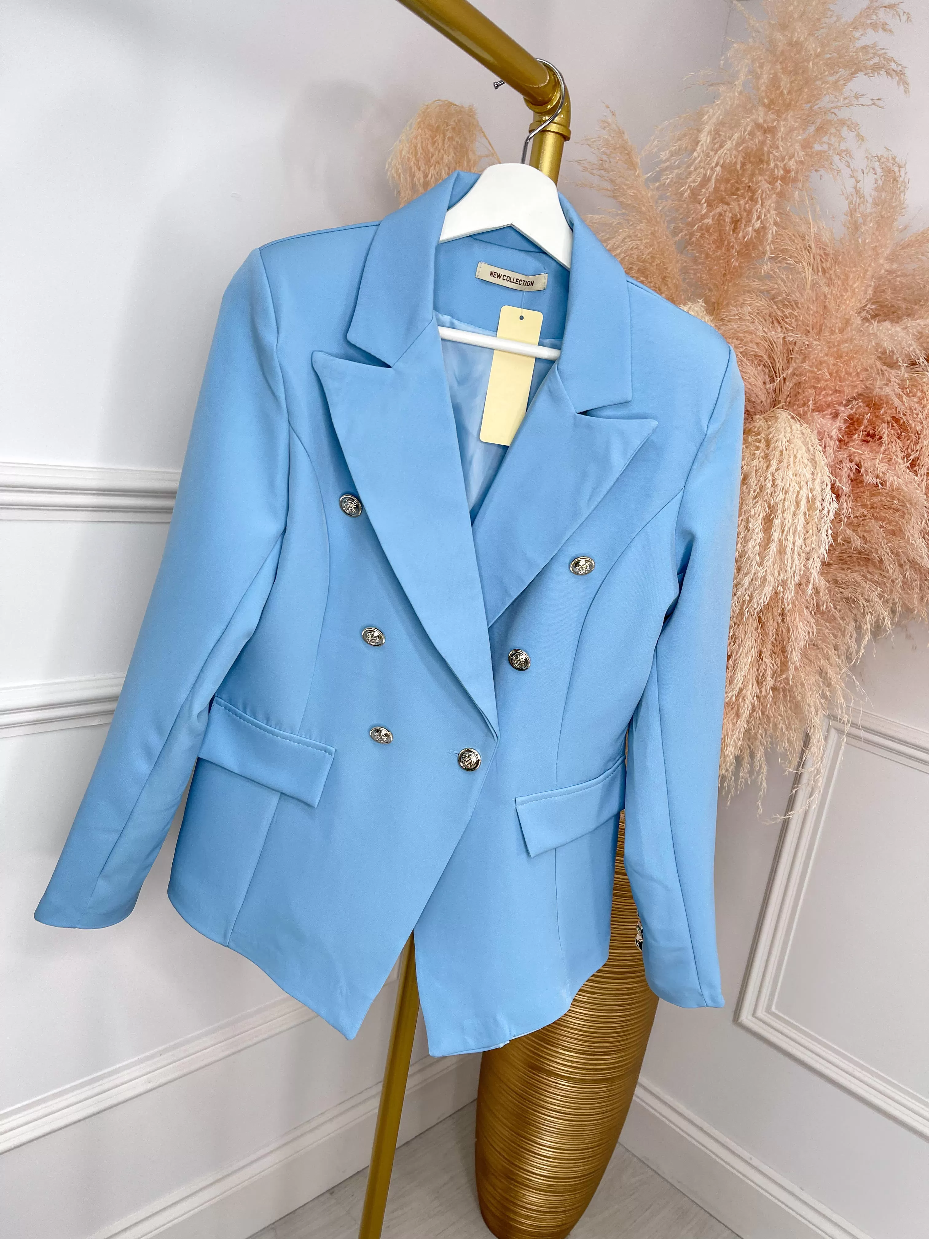 Gold Button Blazer - Blue