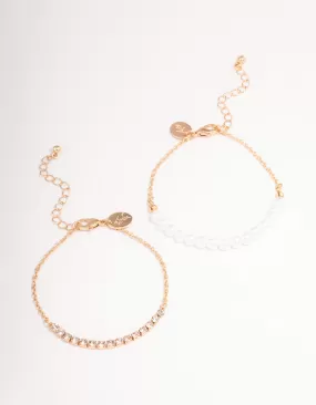 Gold Pearl & Cupchain Chain Bracelet Pack