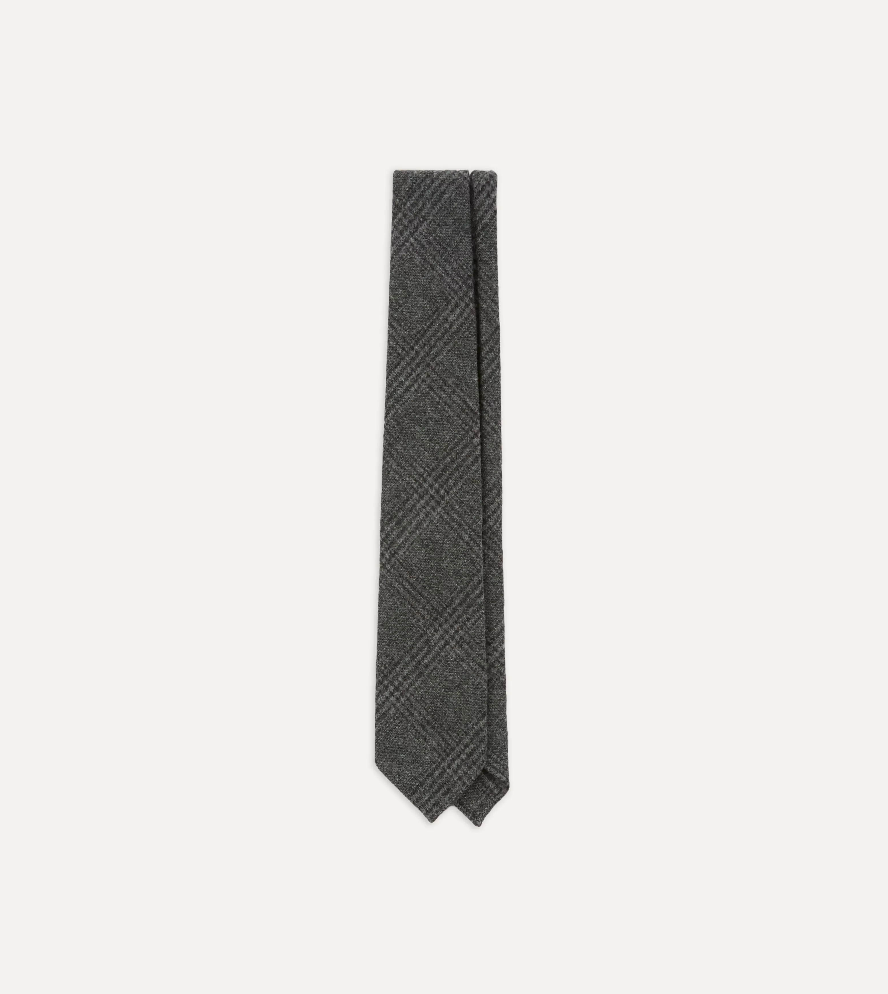 Grey Prince of Wales Check Hand Rolled Wool Tie