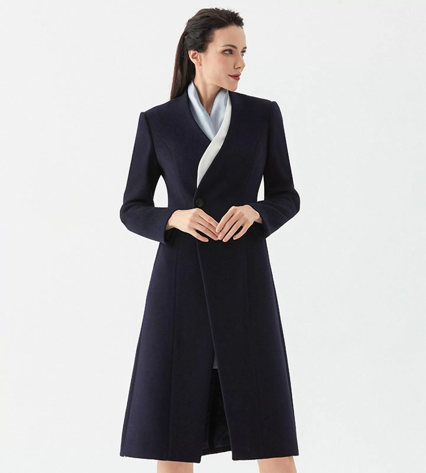 Heidi One Button Collarless Wool Blend Coat