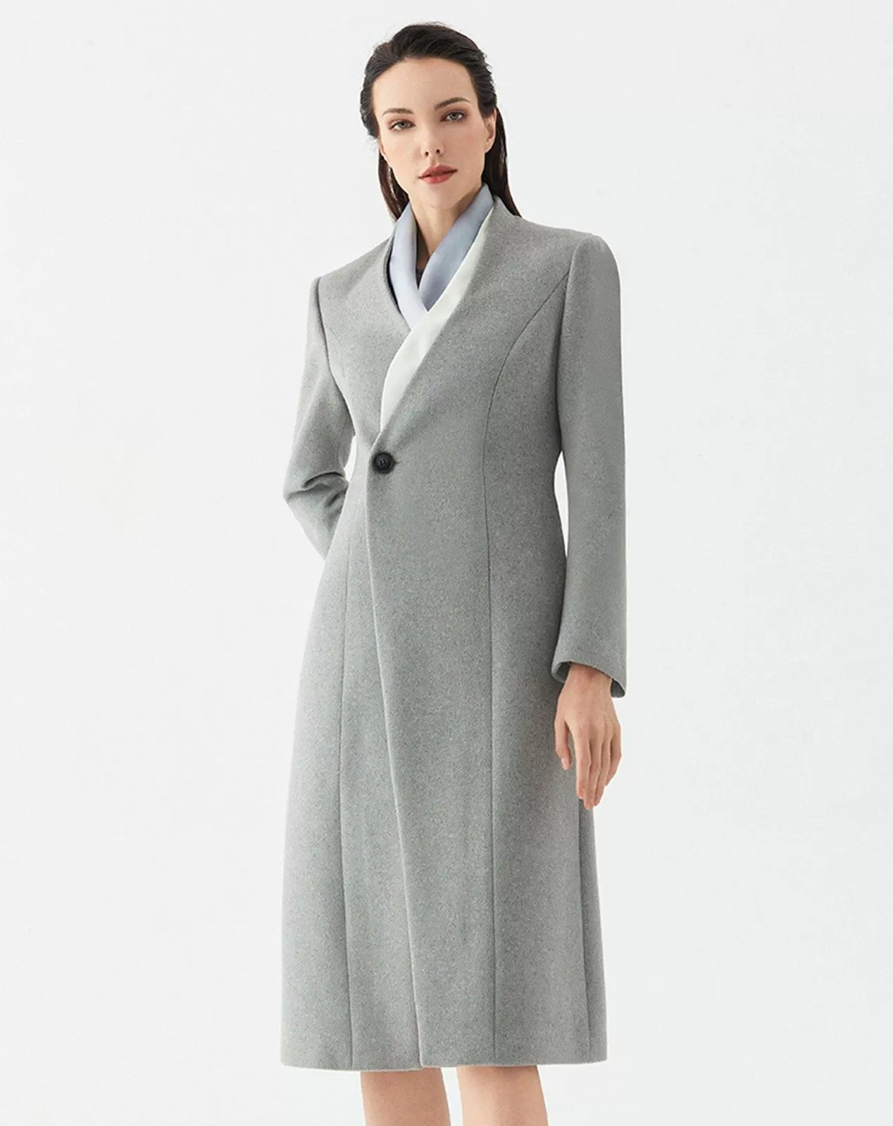 Heidi One Button Collarless Wool Blend Coat