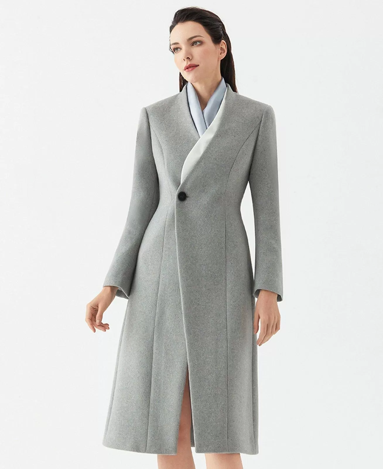 Heidi One Button Collarless Wool Blend Coat